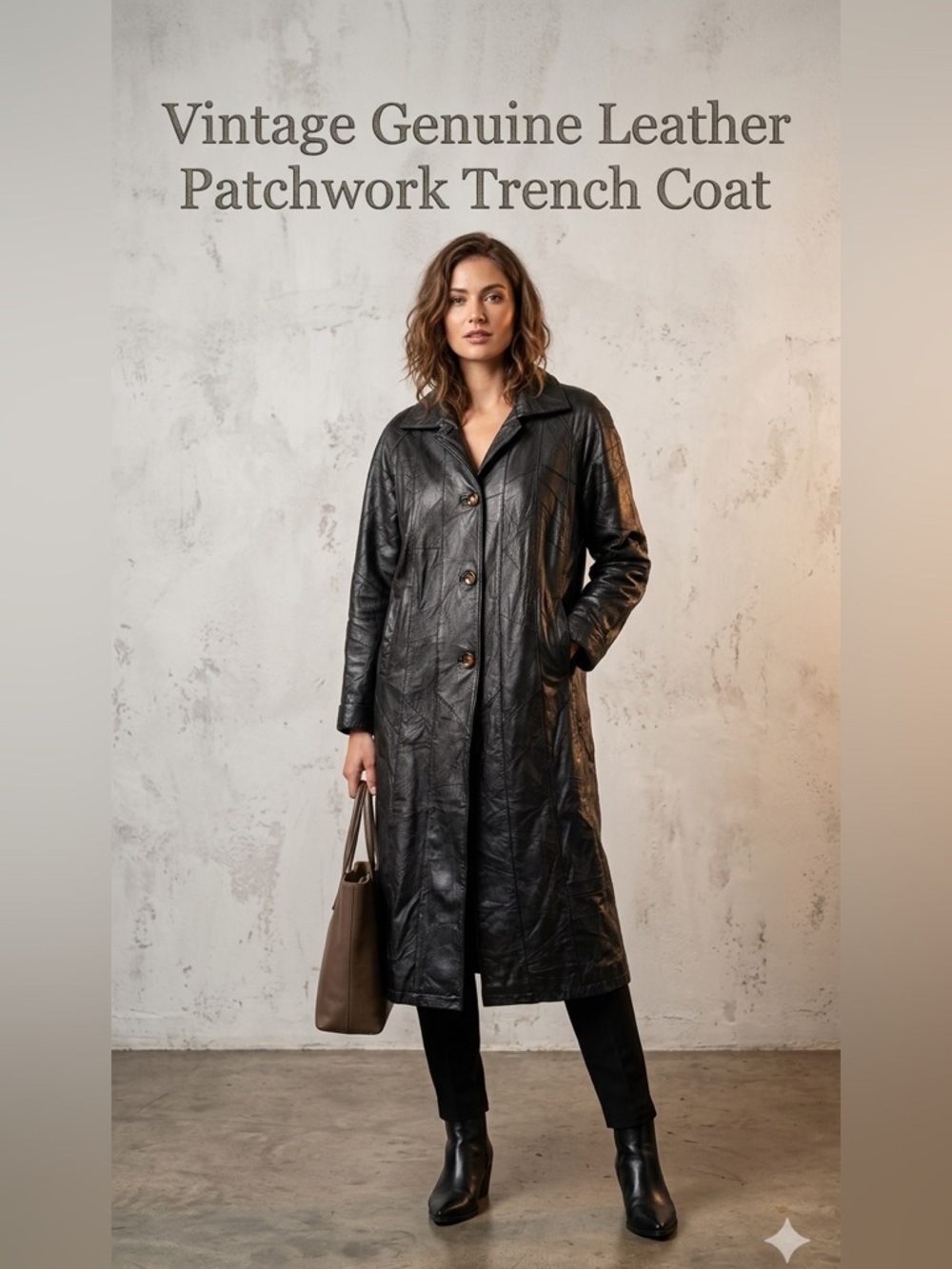 058-Vintage 80’s Long Leather Coat - Black
